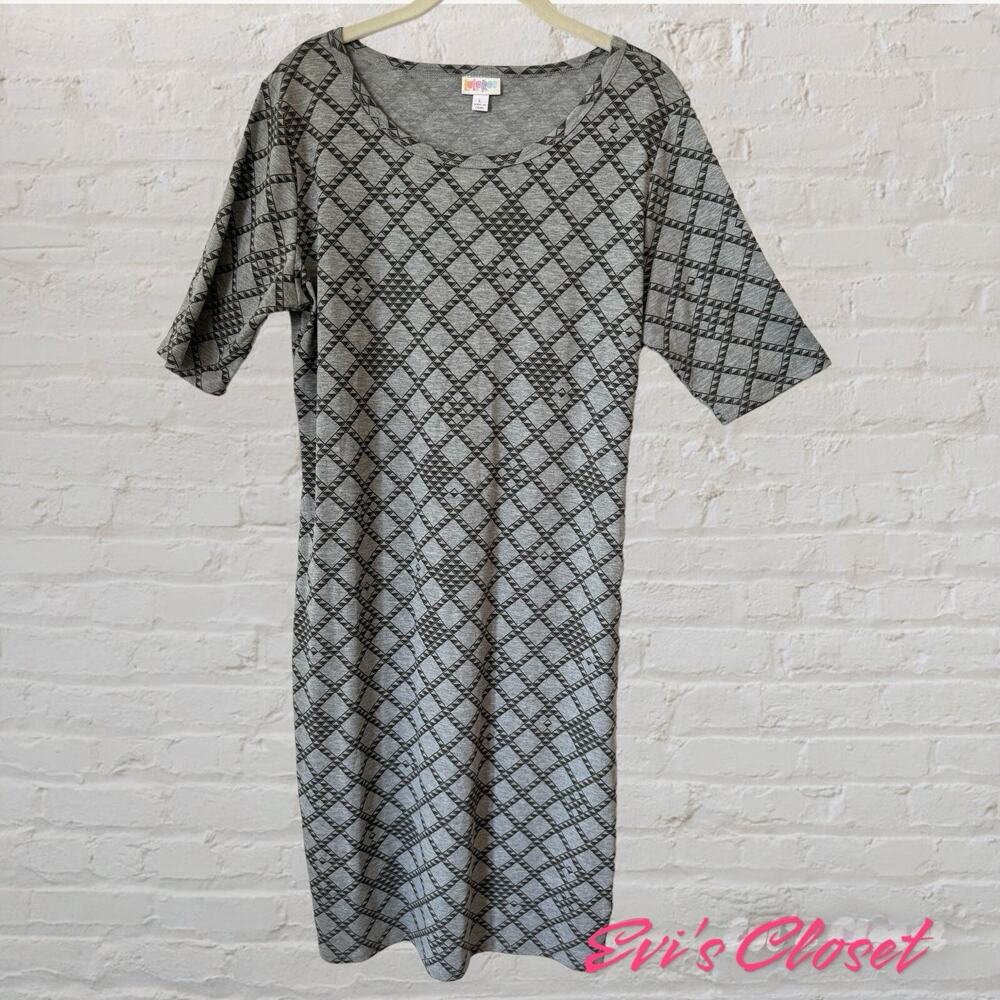 LulaRoe Julia Bodycon Grey On Grey Geometric NWOT Pullover Dress SZ Large